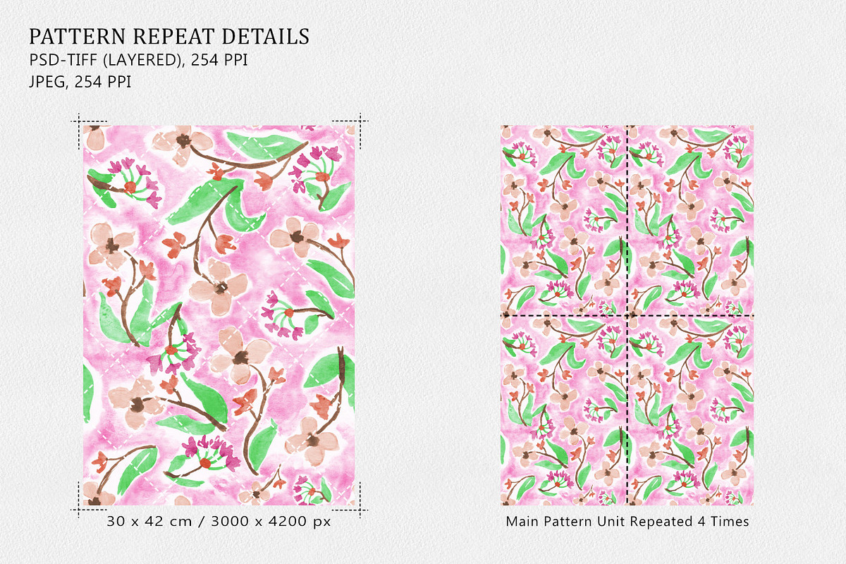 Magenta Watercolor Botanical Pattern, a Pattern Graphic by Gullenda (Photo 2 of 6)