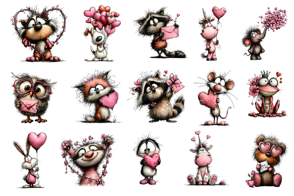 Whimsical Valentine Animals Clipart, an Illustration by Dream Creation (Photo 3 of 5)