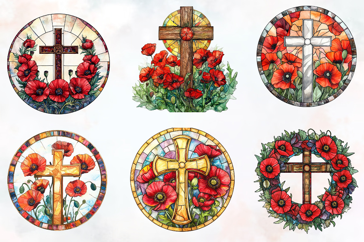 Poppy & Cross Faux Stained Glass, an Illustration by RobertsArt (Photo 7 of 7)