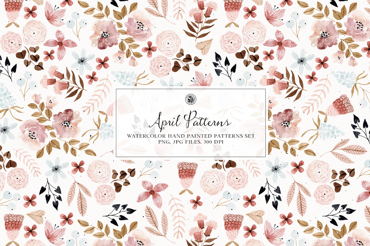 April Patterns - watercolor patterns, a Pattern Graphic by Webvilla Studio (Photo 1 of 5)
