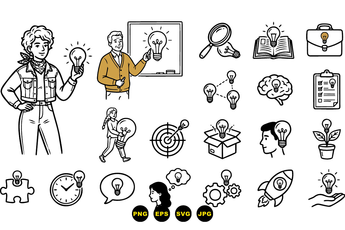 Innovative Idea Light Bulb Icons, an Illustration by designvectx (Photo 3 of 3)