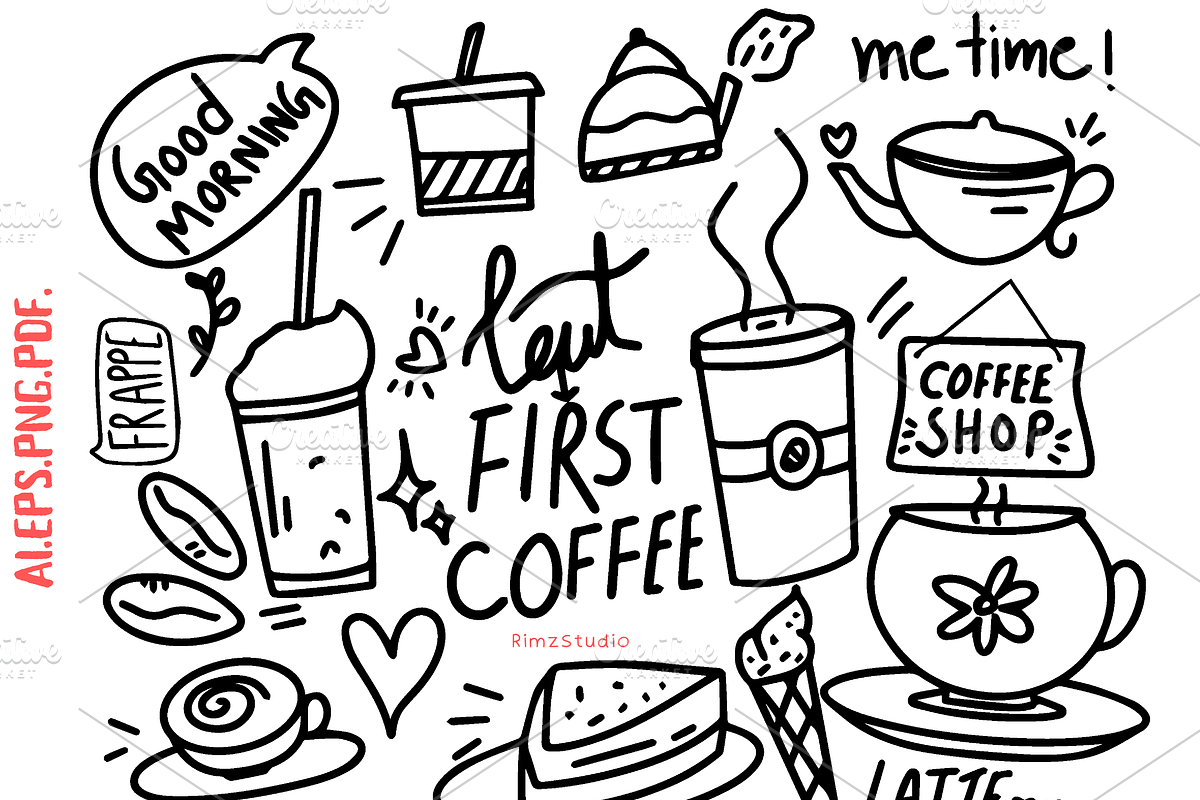 Coffee Doodle Hand Drawn Vector, an Illustration by RimzStudio (Photo 1 of 5)