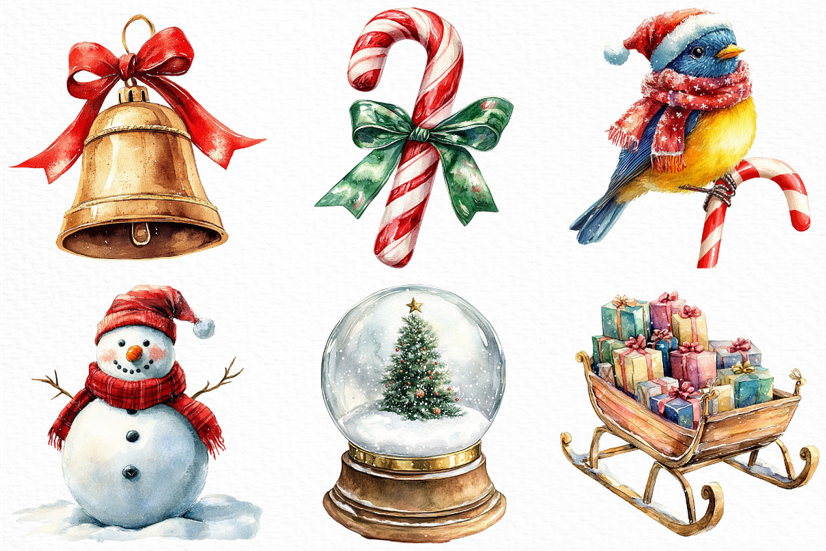 Cute Christmas watercolor clipart, an Illustration by Craft Nest (Photo 2 of 6)
