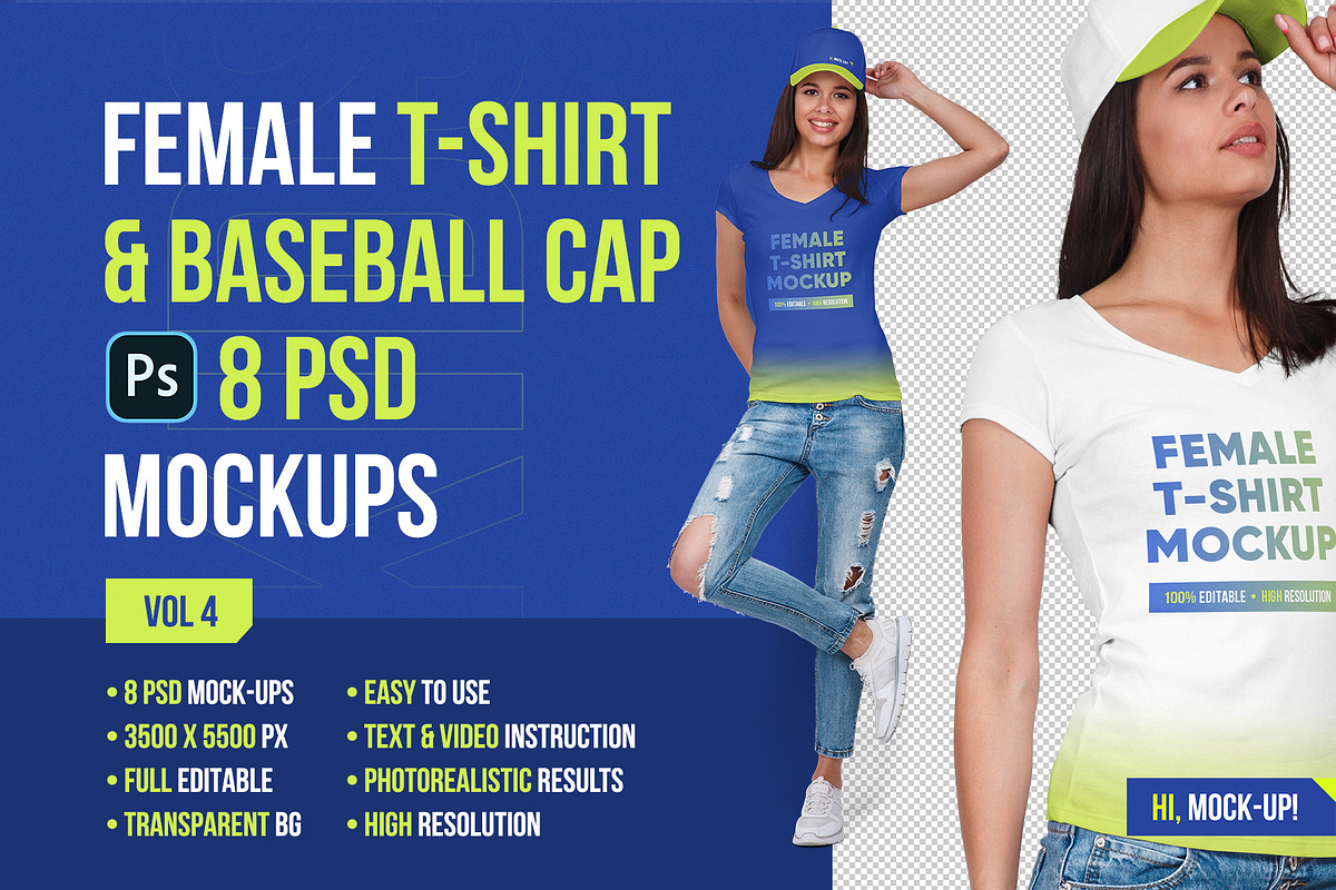 Female T-Shirt & Baseball Cap Mockup, a Shirt Mockup by Hi, Mock-Up! (Photo 1 of 8)