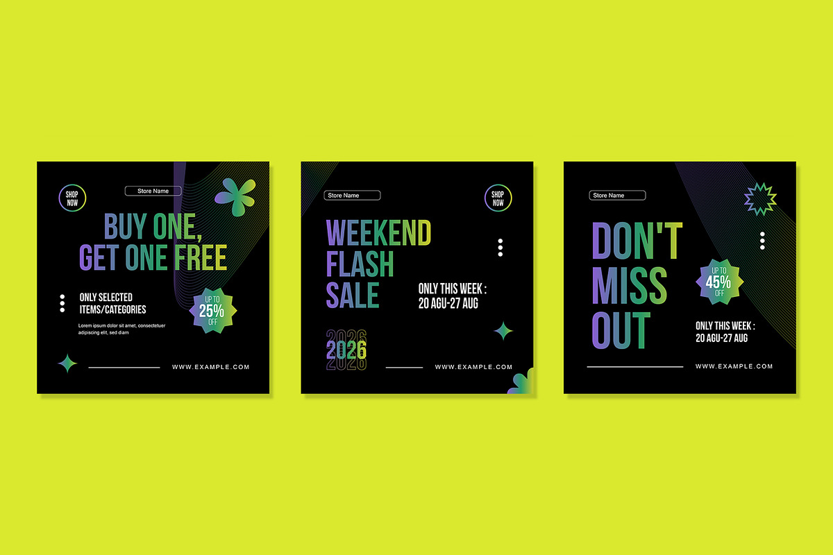 Gradient Social Media Post Set, an UI Kit Template by CreativeShaper (Photo 3 of 3)
