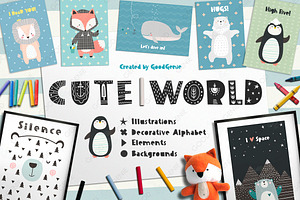 Cute World. Graphic set