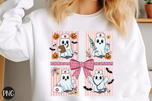 Coquette Pink Nurse Ghost Halloween, an Illustration by Libby Wishes