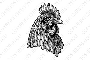 Chicken Hen Rooster Cockerel Face, an Animal Illustration by Christos Georghiou