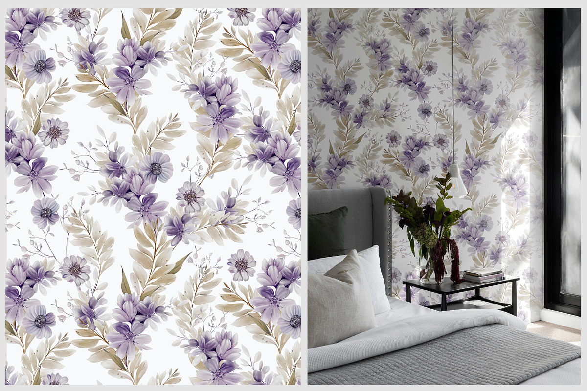 4 Watercolor Purple Seamless Flowers, a Pattern Graphic by Knopazyzy (Photo 4 of 5)