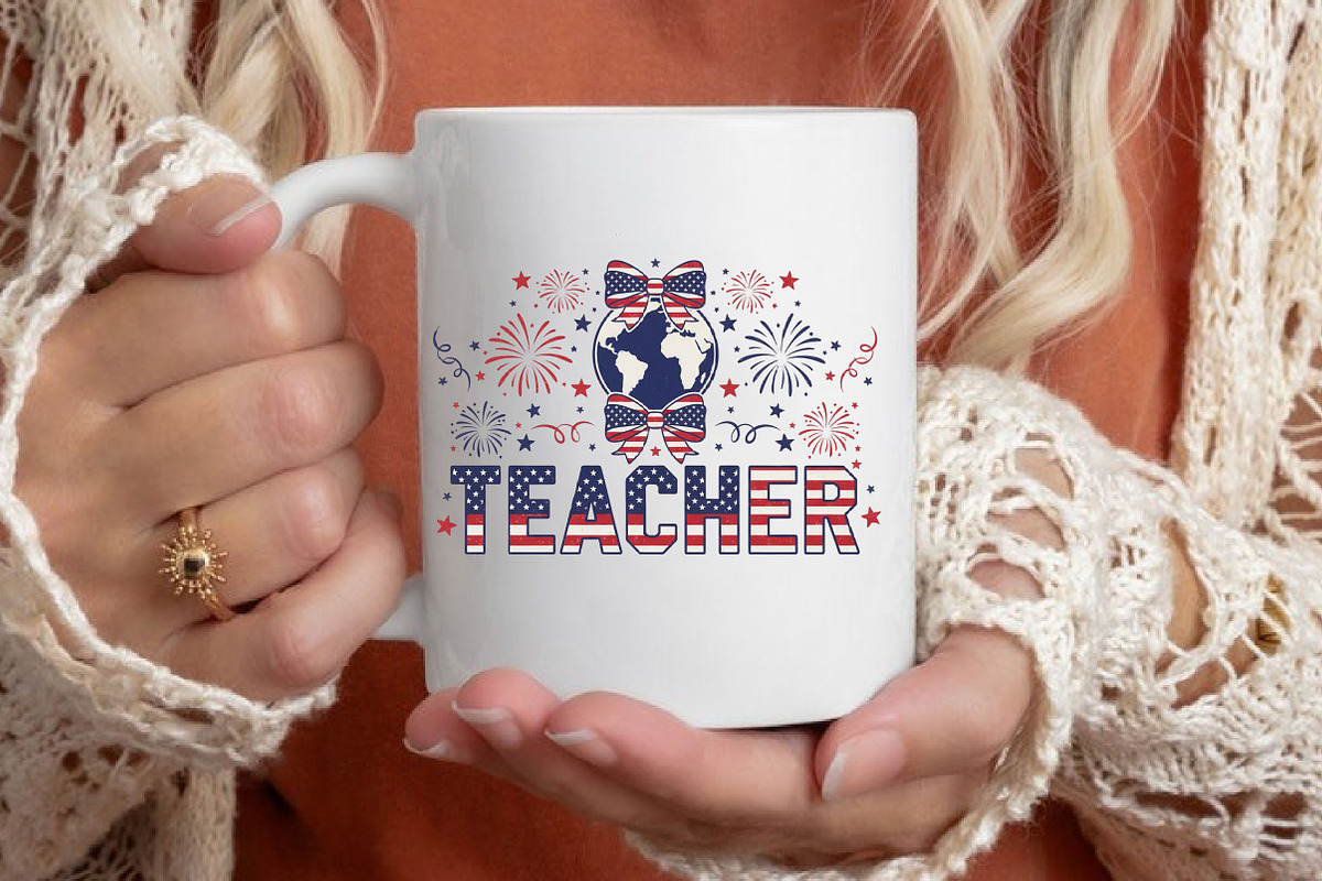 Retro Teacher 4th July Png, an Illustration by Designking (Photo 5 of 6)