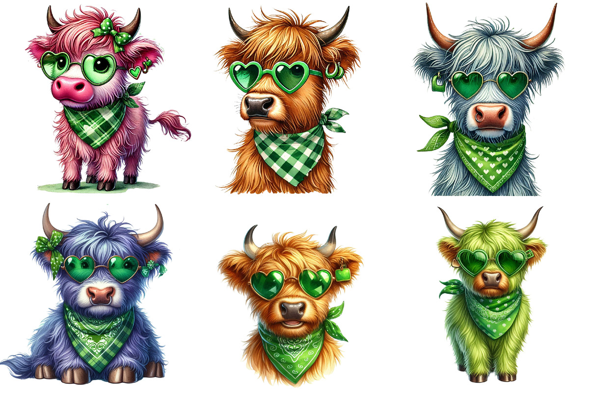 St Patrick's Day Highland Cow Clipar, an Illustration by Sublimation Artist (Photo 2 of 4)