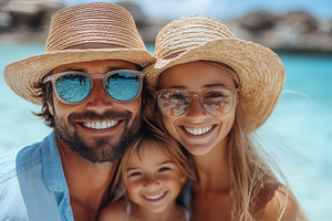 Family enjoying a sunny day at the b, a Photo by Tanuart