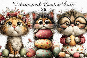Whimsical Easter Cats Clipart Png, an Illustration by Craft Nest