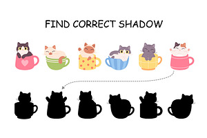 Find correct cat shadow game. Cute, an Education Illustration by LadadikArt