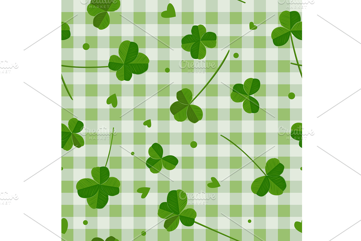 Clover leaves on green checkered, an Illustration by Toltemara