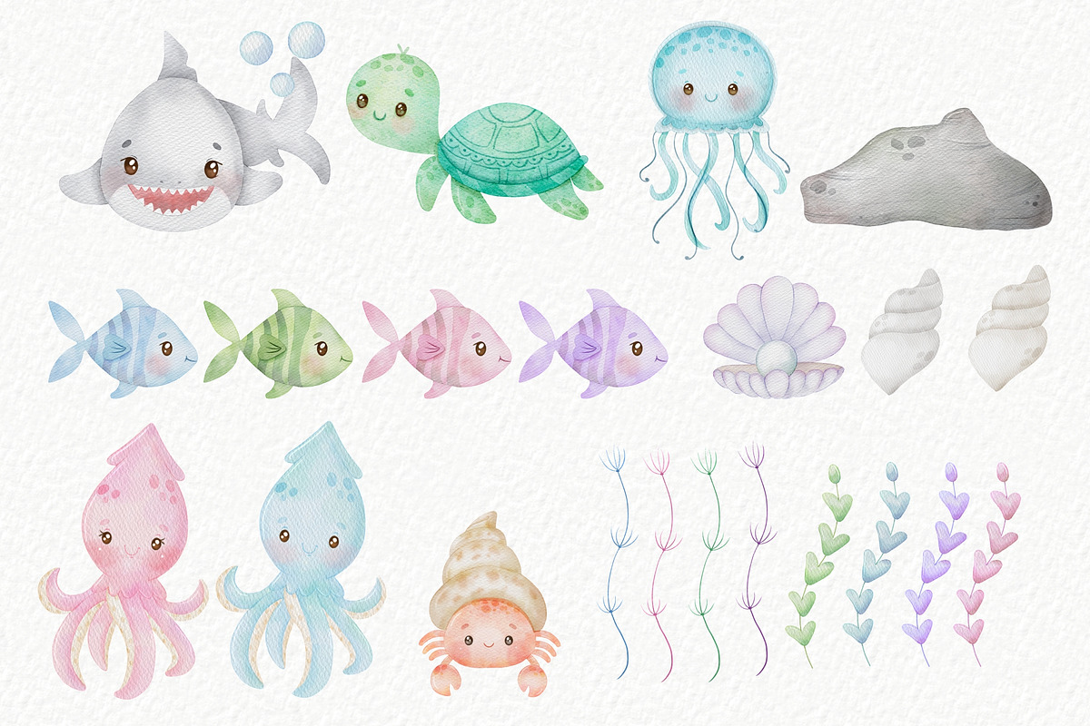 Under the Sea 2 Watercolor Clipart, an Animal Illustration by Estúdio Lin (Photo 2 of 7)