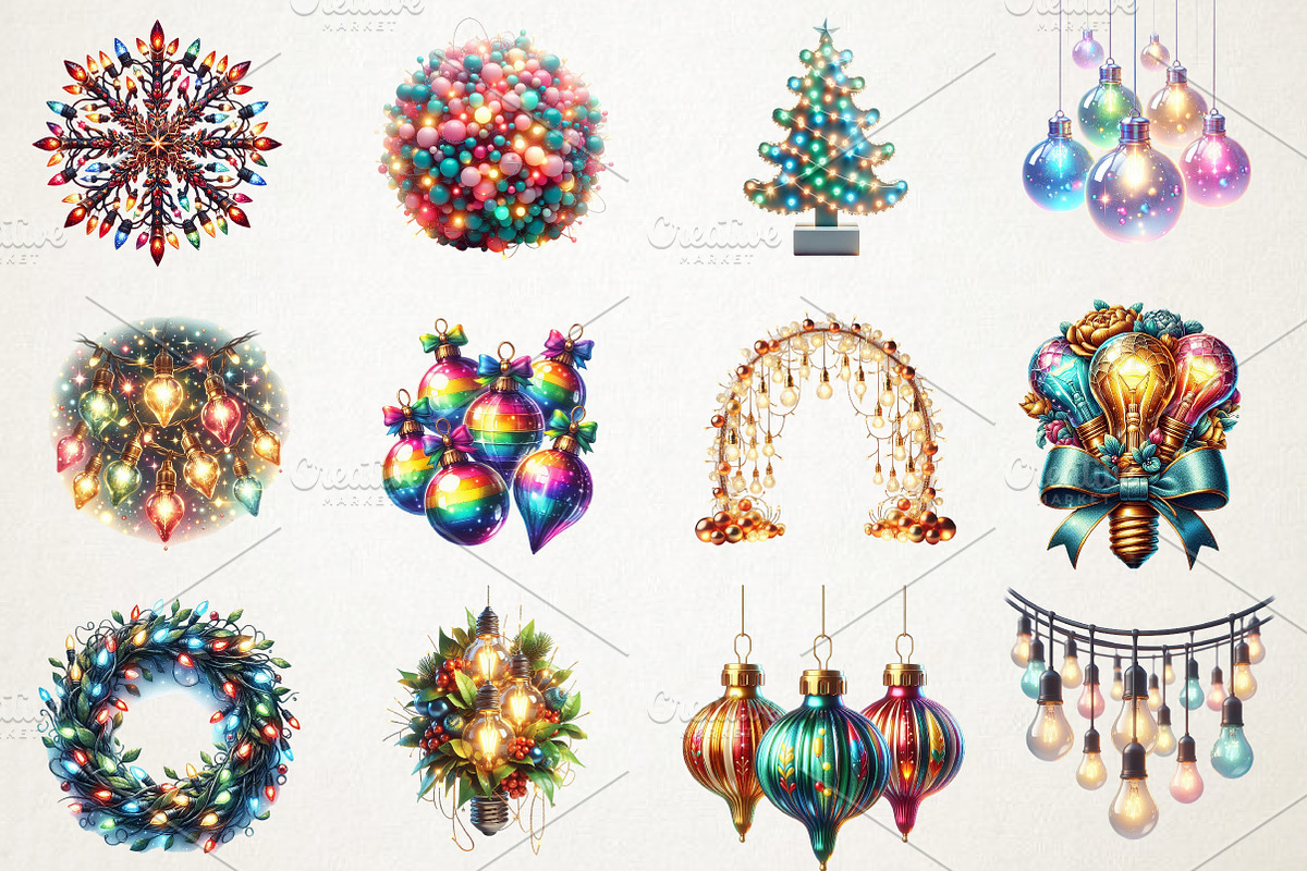 Retro Christmas Lights Watercolor, an Illustration by RobertsArt (Photo 7 of 7)