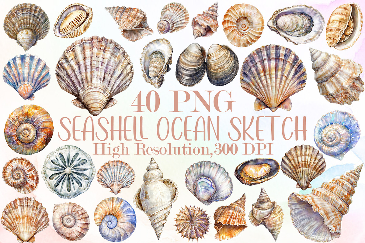 Seashell Clipart Ocean Sketch Set, an Illustration by Sublimation Artist (Photo 1 of 6)