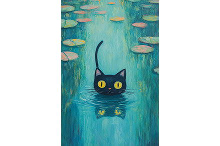 Water Lily Cat Painting for Artists