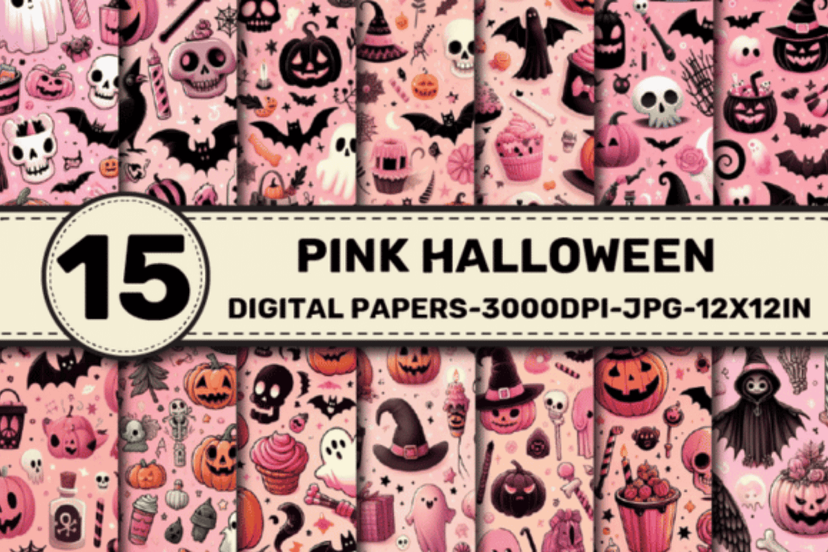 Pink Halloween Pattern Digital Paper, a Pattern Graphic by Dizzy Art Studio (Photo 1 of 3)