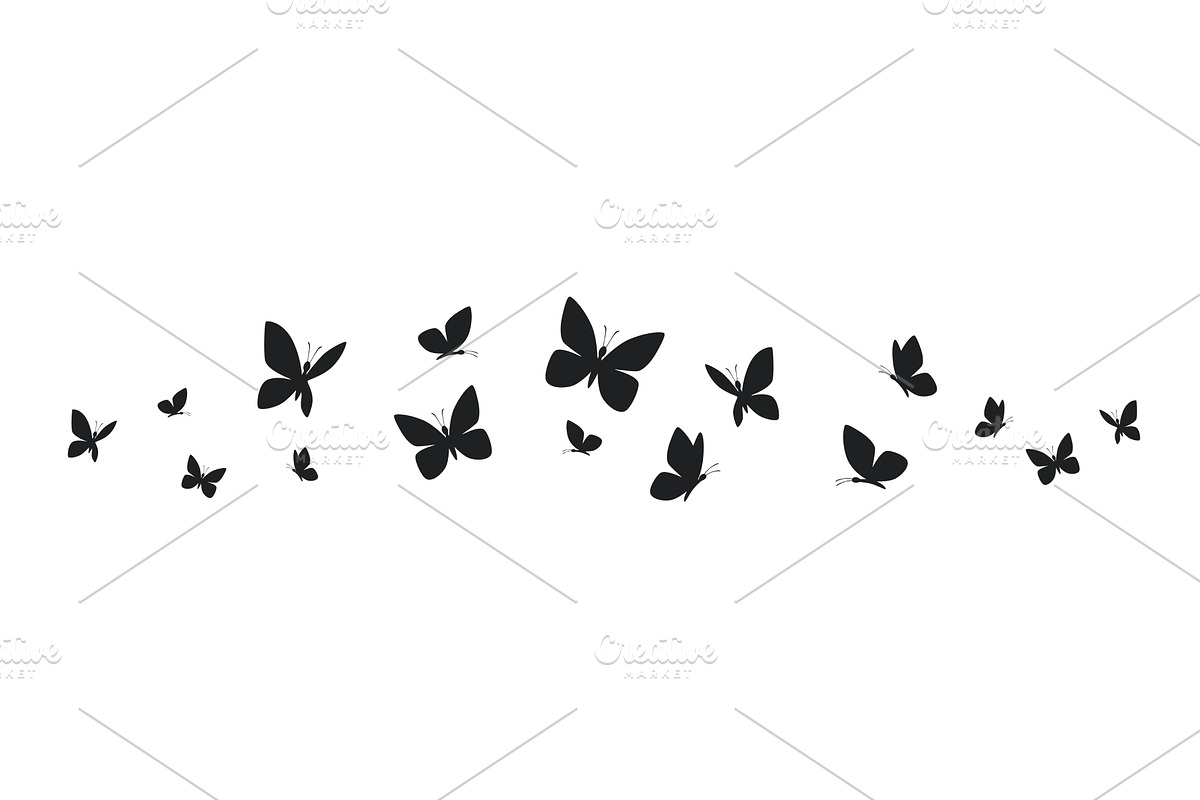 Butterflies silhouette flying on, an Animal Illustration by Nadzin