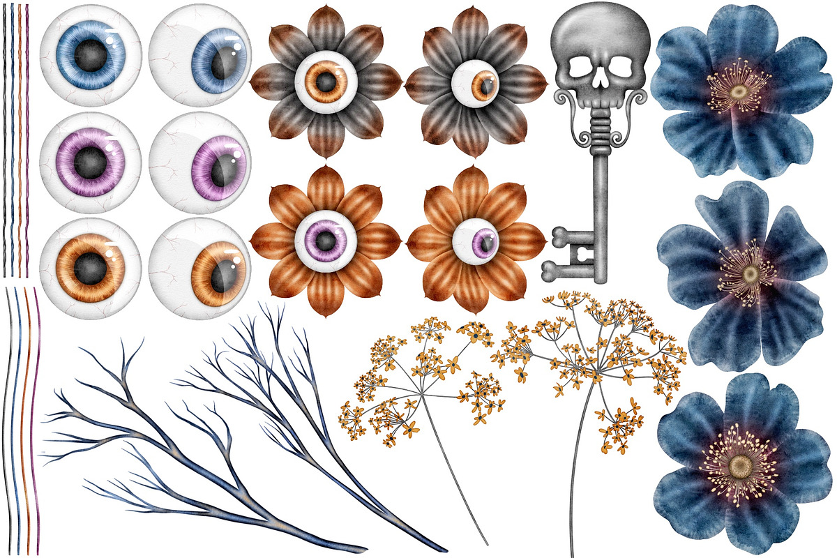 Halloween Botanicals Clipart set., a Seasonal Illustration by Happy Sloth Graphics (Photo 7 of 16)