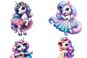 Adorable Unicorn Clipart PNG Set