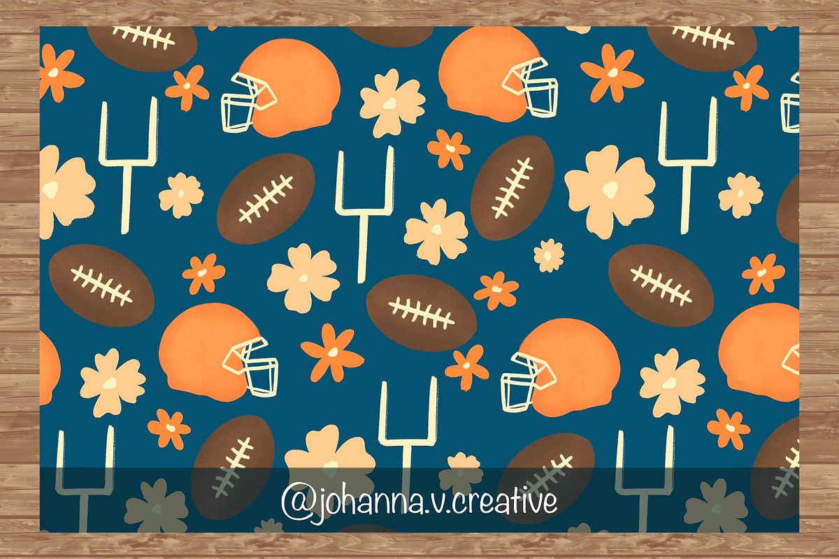 Floral Football Seamless Pattern, a Sport Illustration by Johanna V. Creative (Photo 5 of 6)