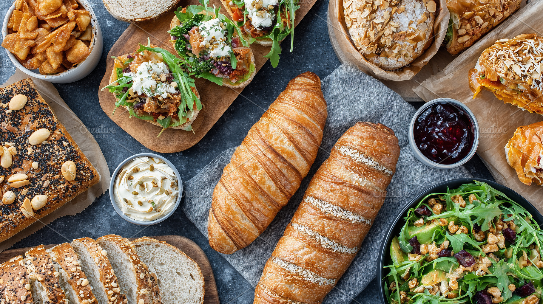 Fresh bread, pastries for brunch, a Food & Drink Photo by MistyDay