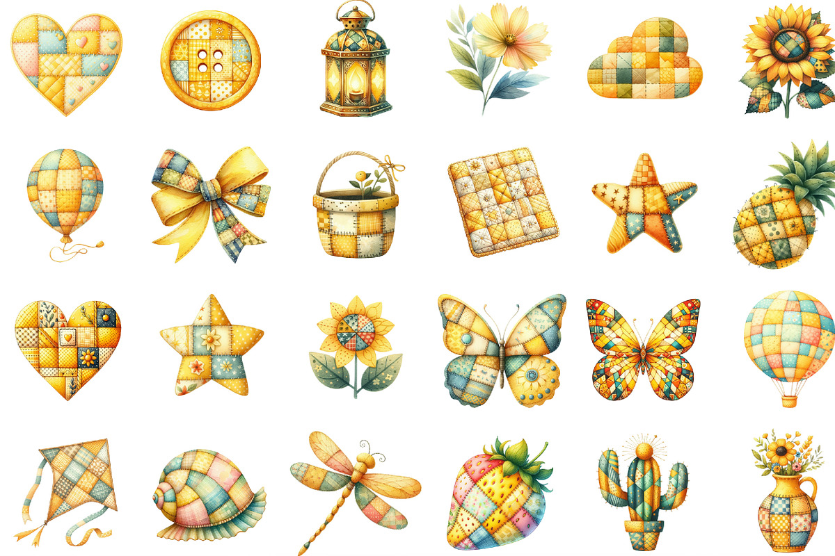 Yellow Patchwork Summer Clipart, an Illustration by Designking (Photo 2 of 4)