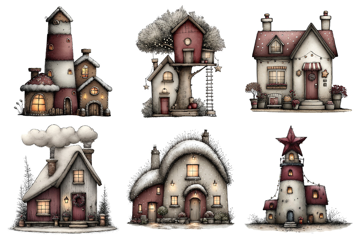 Christmas Houses Clipart Bundle, an Illustration by Daily.Designs (Photo 4 of 5)