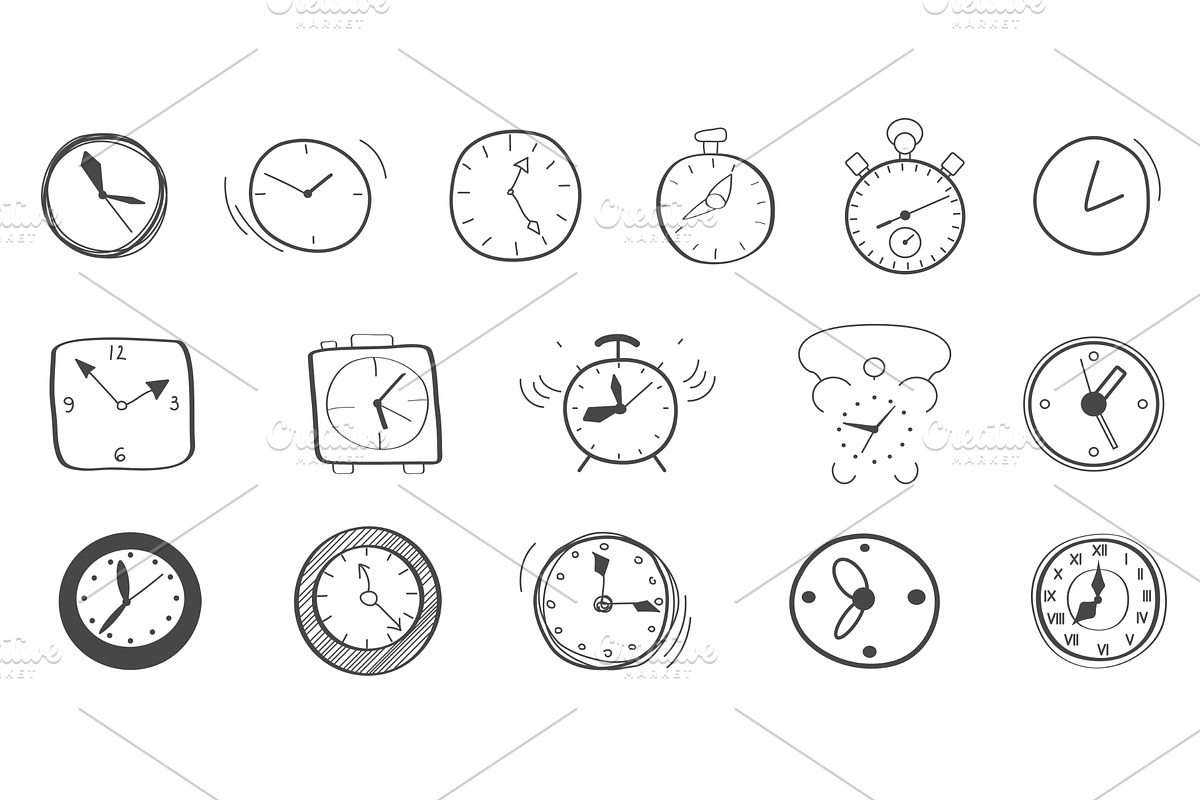 Hand drawn clock doodle, an Object Illustration by Lemberg Vector