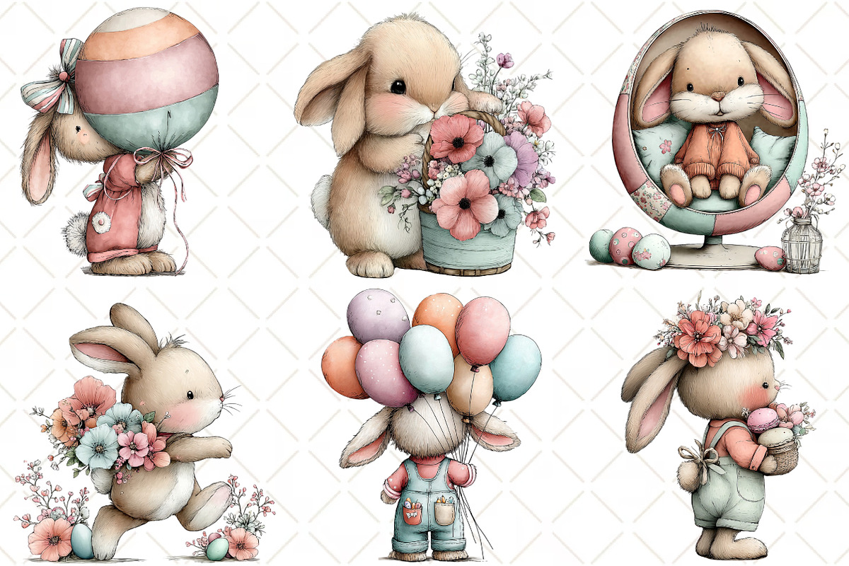 Whimsical Easter Bunny Back View Cli, an Illustration by Black Bird Studio (Photo 2 of 6)