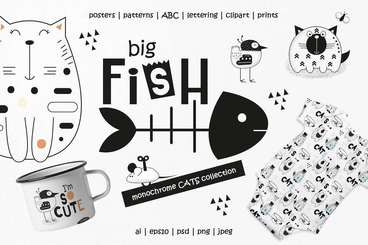 Nursery Art Big fish. Cats set, an Animal Illustration by Nursery Art (Photo 1 of 8)
