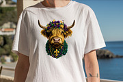 Cute Mardi Gras Highland Cow Clipart, an Illustration by SVGArt (Thumbnail 6 of 7)