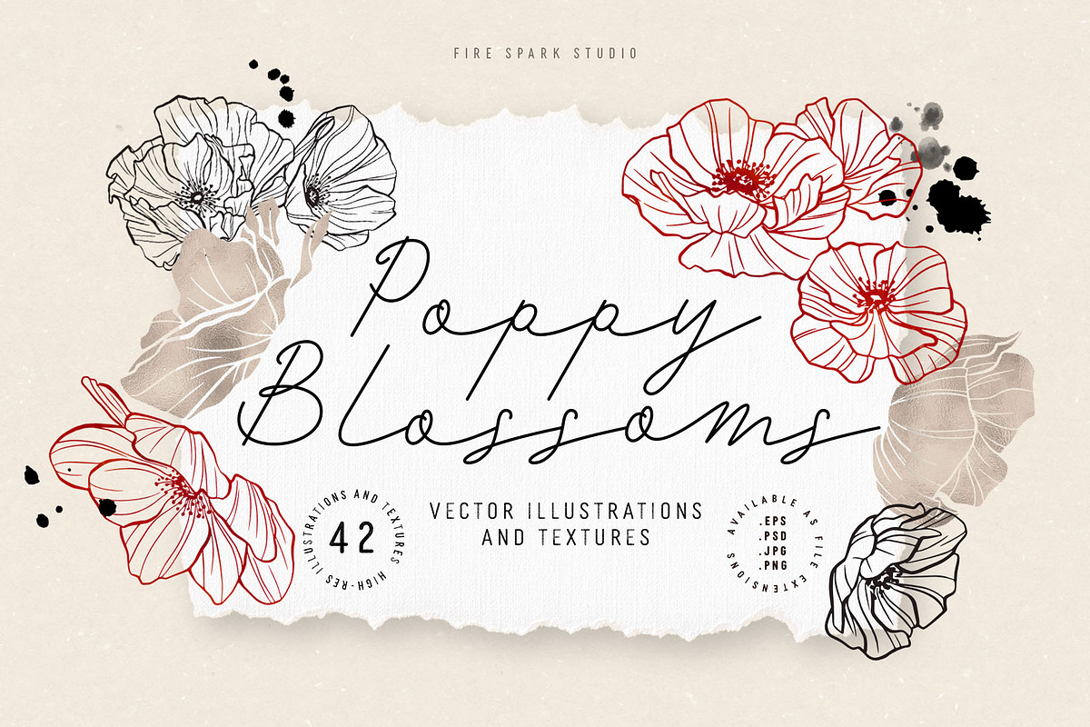 Poppy Blossoms Vector Illustrations, a Texture Illustration by Fire Spark Studio (Photo 1 of 6)