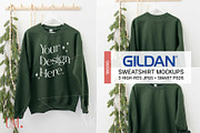 Forest Gildan 18000 Xmas Mockups x3, a Shirt Mockup by Uncommon Mockups (Thumbnail 1 of 7)