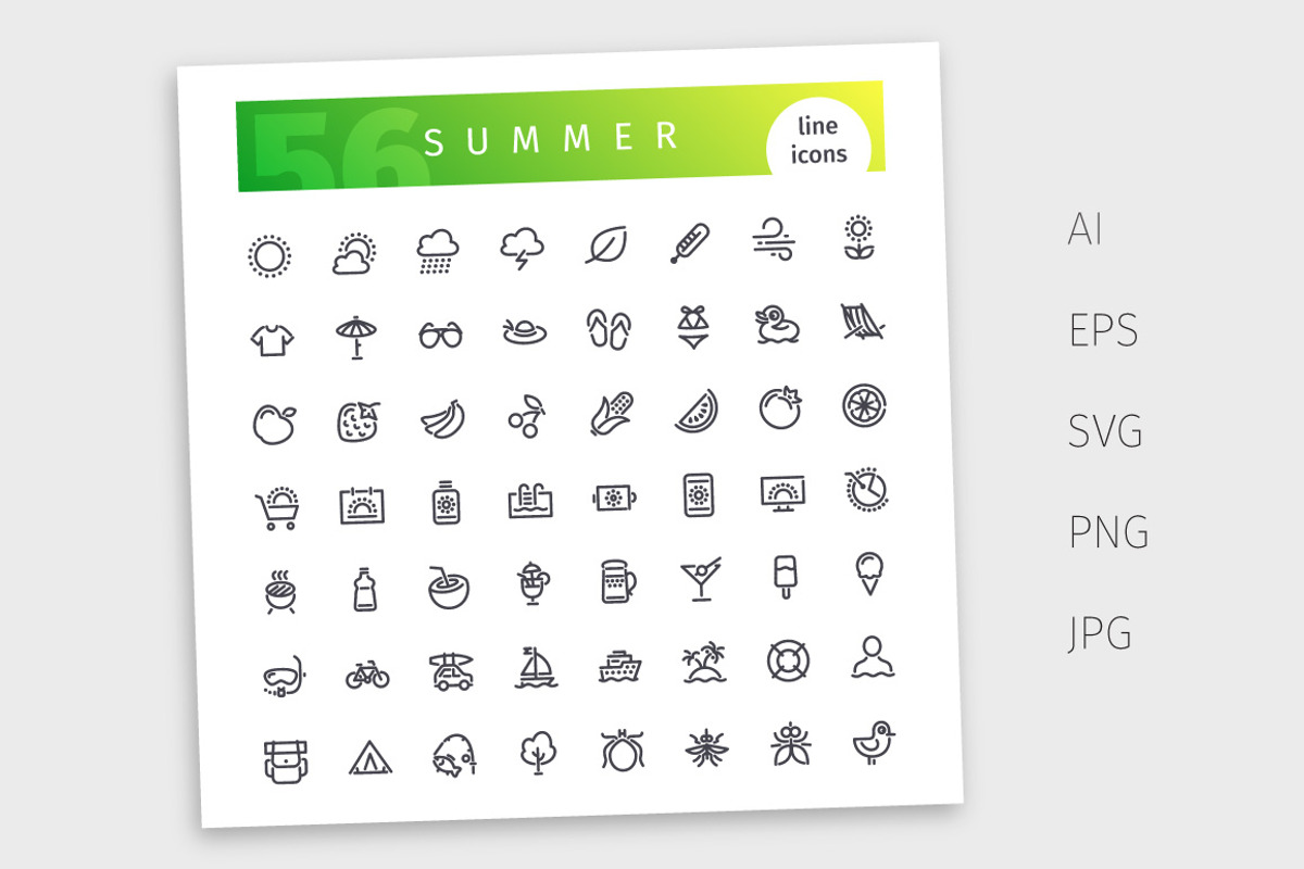 Summer Line Icons Set, an Outline Icon by Voysla's Shop (Photo 4 of 4)
