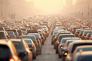 Congested traffic jam at sunset, a Transportation Photo by AlyaAnd