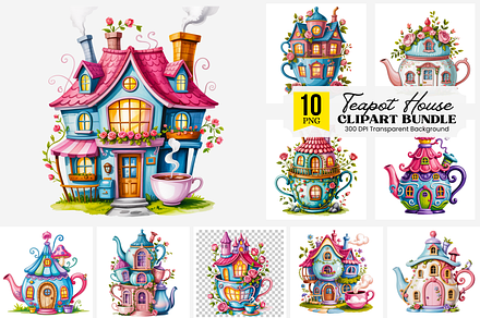 Teapot House PNG Clipart Bundle