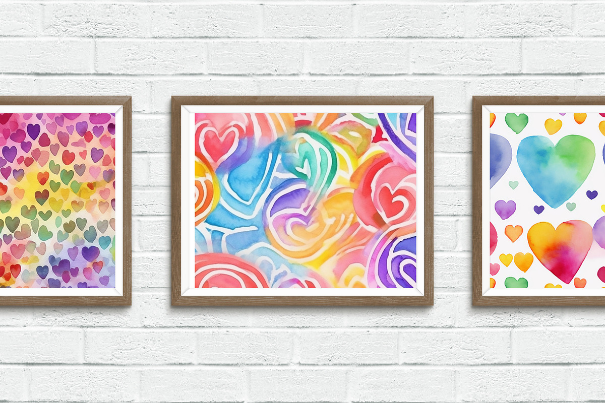 Watercolor Rainbow Hearts, a Pattern Graphic by Skritch Studio (Photo 4 of 8)