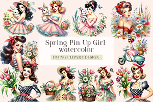 Spring Pin Up Girl Sublimation, a Seasonal Illustration by DreamArtGraphic
