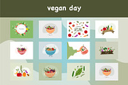Vegan day background vector set, a Food Illustration by foxndeer (Thumbnail 1 of 4)