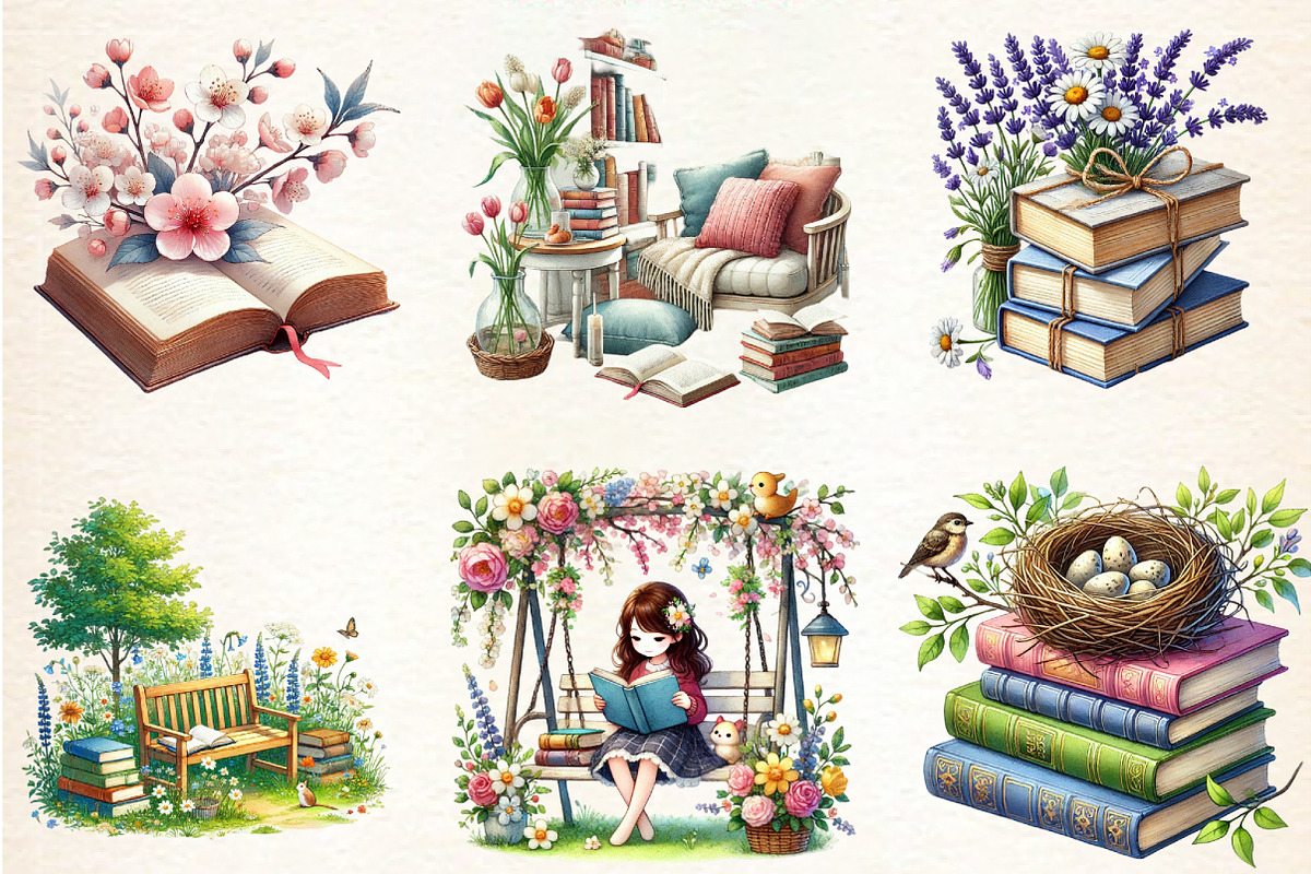 Spring Books Lover, a Seasonal Illustration by DreamArtGraphic (Photo 4 of 5)