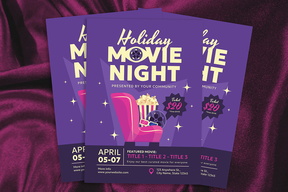 Fun Movie Night Flyer, a Flyer Template by Gumico Studio. (Photo 2 of 3)