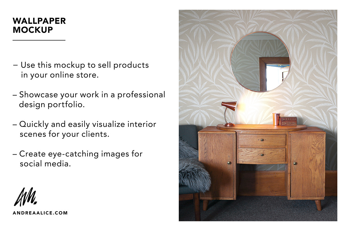 Wallpaper Mockup - Dresser & mirror, a Household Mockup by Andrea Muller (Photo 2 of 6)