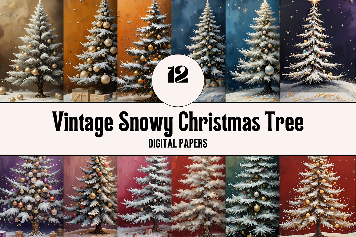 Vintage Christmas Tree Digital Paper, a Graphic by LumiDigiPrints (Photo 1 of 8)
