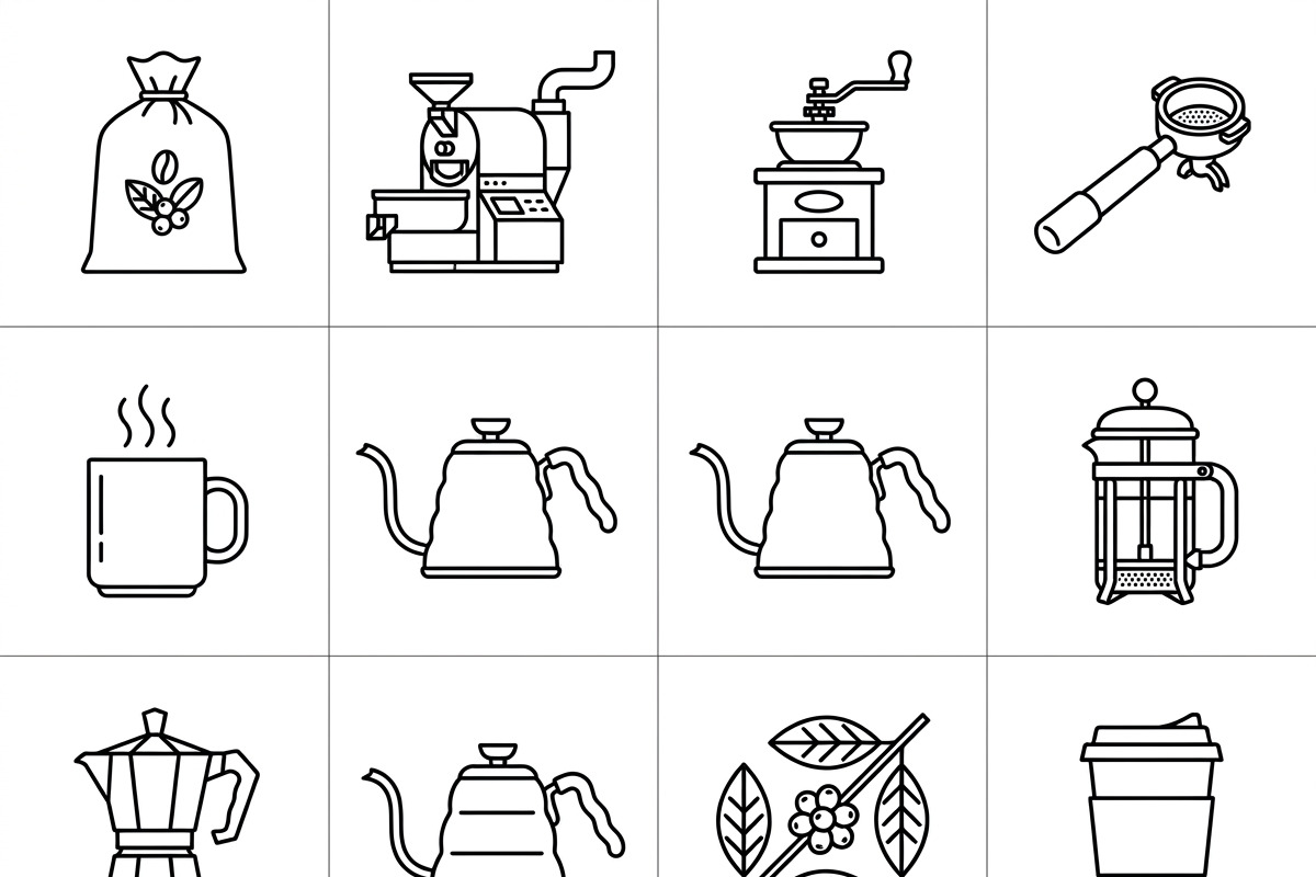 Bundles Set Coffee Roastery Icons, an Outline Icon by adenpinkstore (Photo 4 of 12)