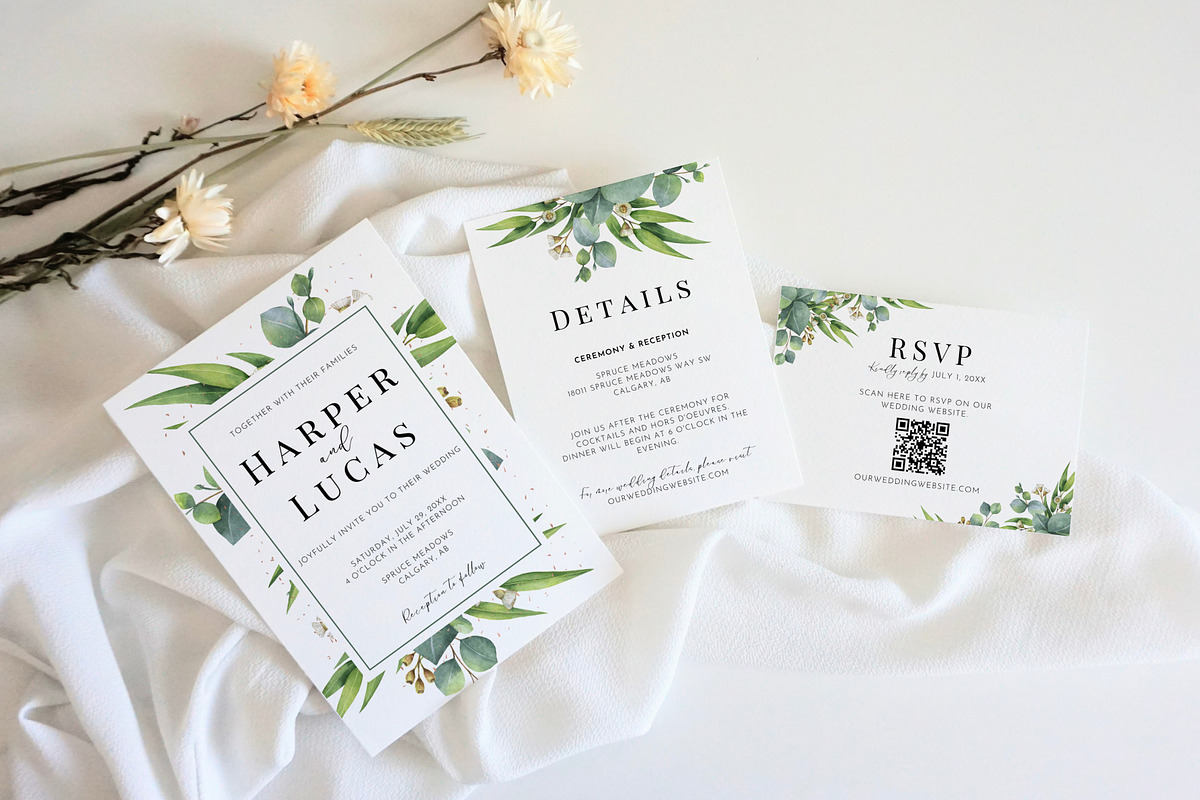 Eucalyptus Wedding Invite Template, an Invitation Template by Cottontail Paper Shop (Photo 2 of 7)