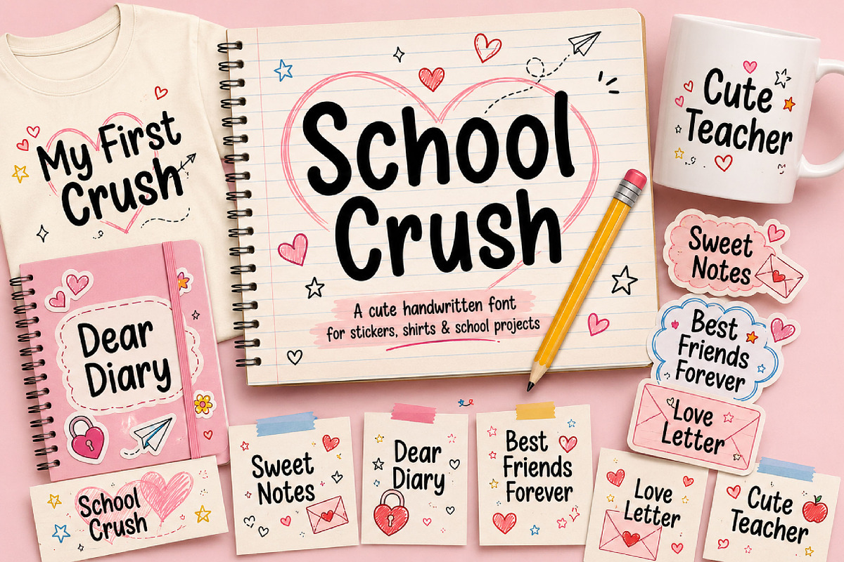 School Crush, a Script Font by Wow Magic (Photo 5 of 6)